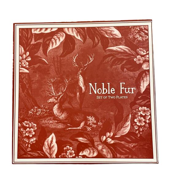 Neiman Marcus NOBLE FUR 10in Porcelain Dinner Plates In Gift Box Red White Set 2 - Picture 14 of 14